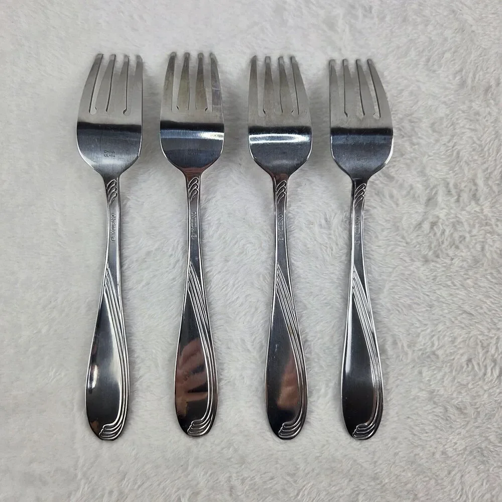 Oneida Camber Cresta Windswept Scroll 4‎ Salad Forks Stainless 6.5